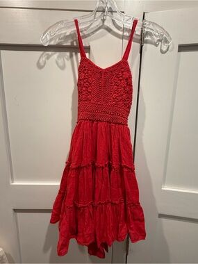 Red Girls' Crochet Bodice Tiered Dress - worn twice!